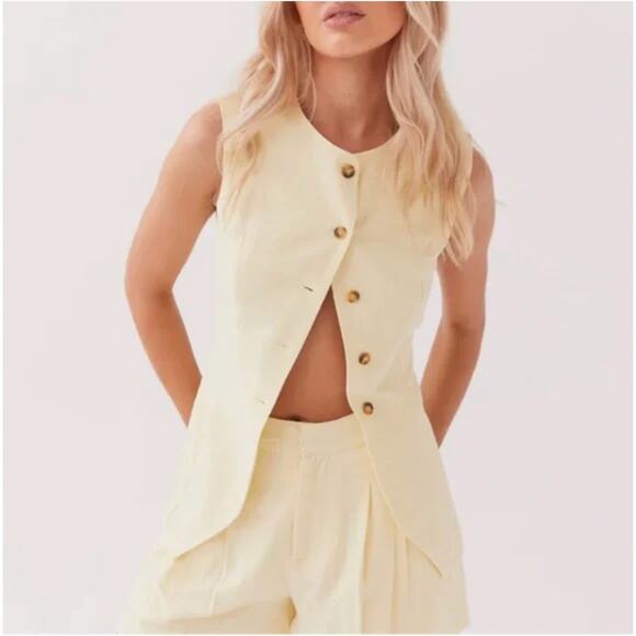 PEPPERMAYO | Born for Bordeaux Lemon Yellow Linen Cotton Blend Vest Top | Size 6 - Picture 1 of 6